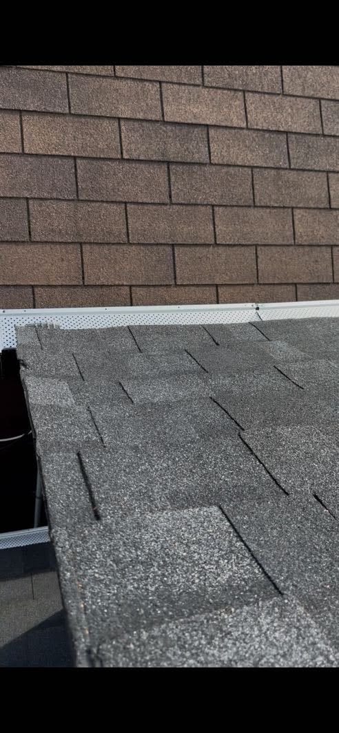 Leaf guard installed along a shingled roof edge